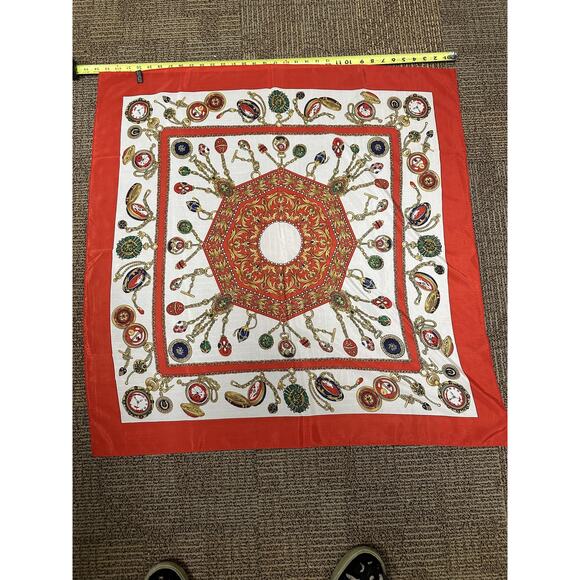 Hermes Scarf Womens Silk Square Geometric Watch Chain Print 35x35 France - Picture 6 of 6